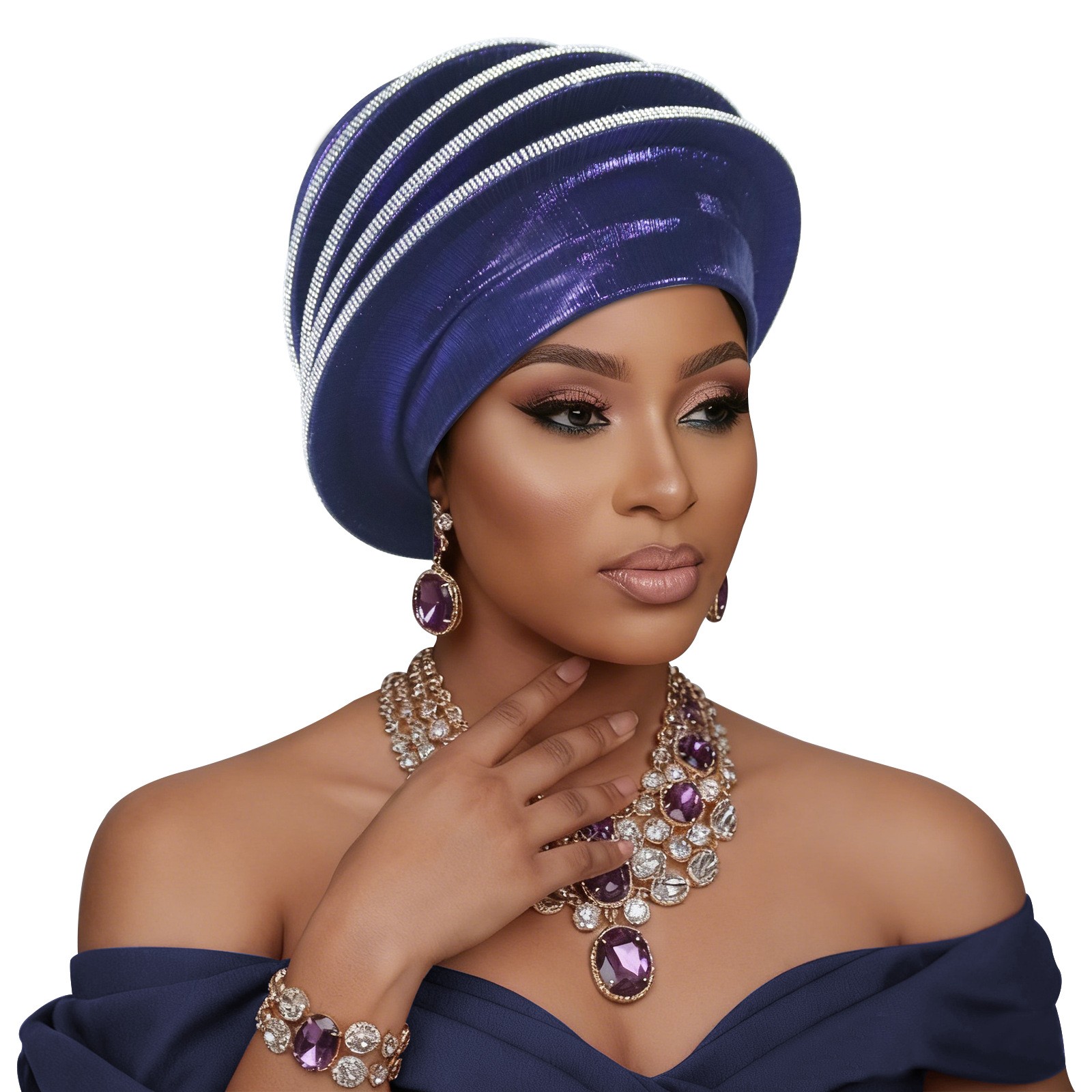 Elegant Spiral Beret Women Afrcian Head Wrap Cap Nigeria Wedding Party Headpiece