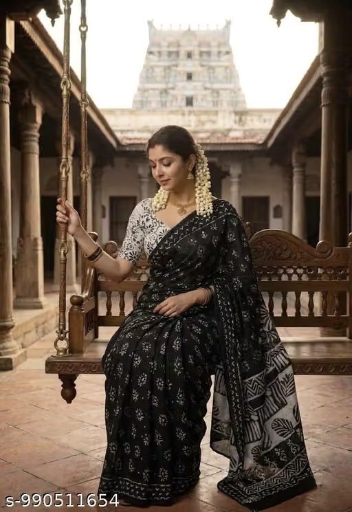 Ready to Wear Black Color Cotton Saree For Women Sari With Unstitched Blouse