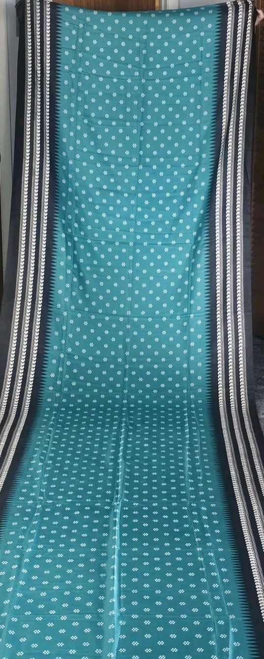 Turquoise/Black Sarees Printed Indian Sari 6YD Decor Craft Fabric