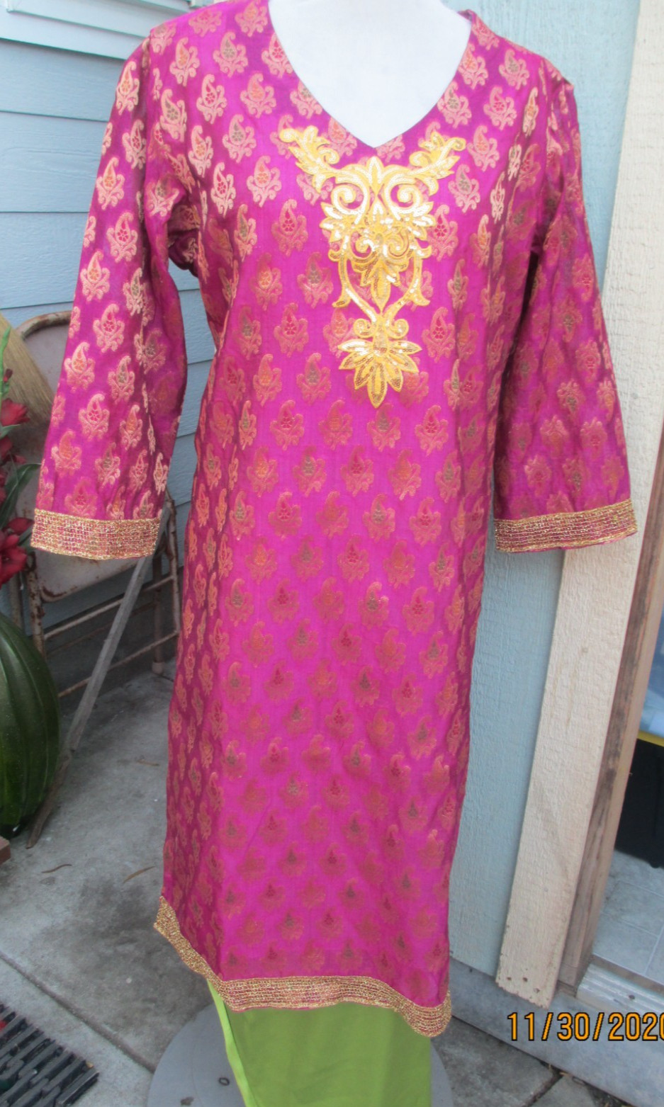beautiful flower embroidery polyzoa pant kameez material chiffon Size XL 44