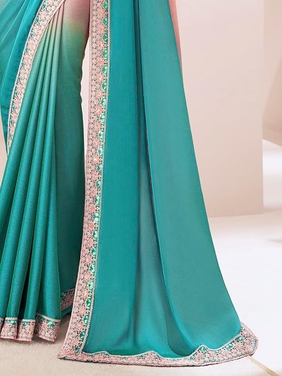 Women’s Pure Chiffon Embellished Saree With Unstitched Blouse