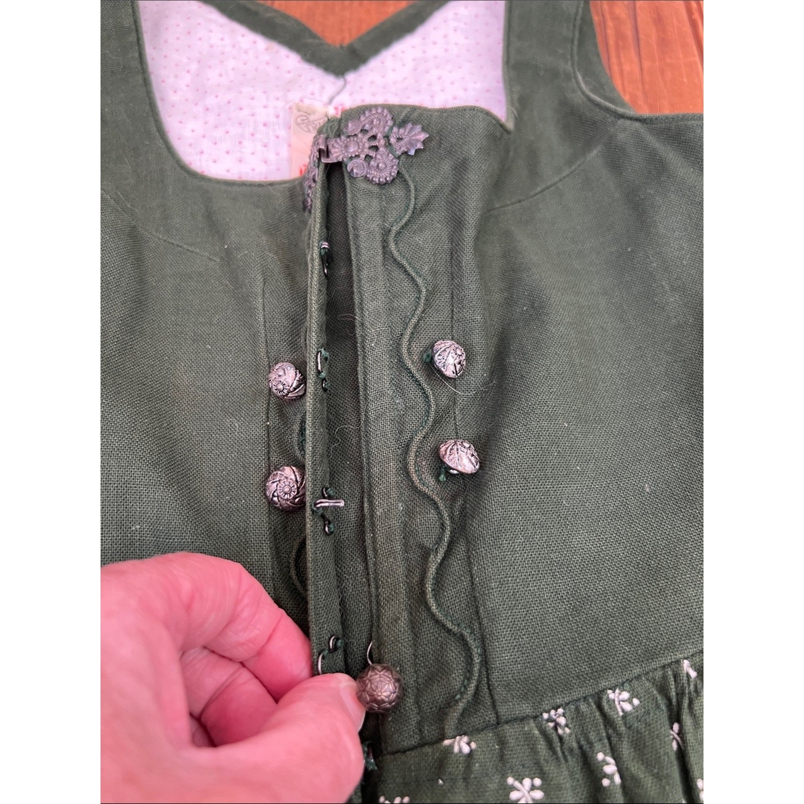Girls Vintage Dirndl Austrian Bavarian Dress Dark Green Sleeveless Octoberfest