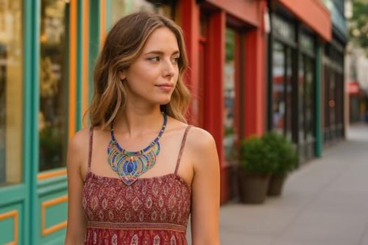 Ethnic Style Chunky Colorful Collar Festival Tribal Beaded Bib Choker C-Blue