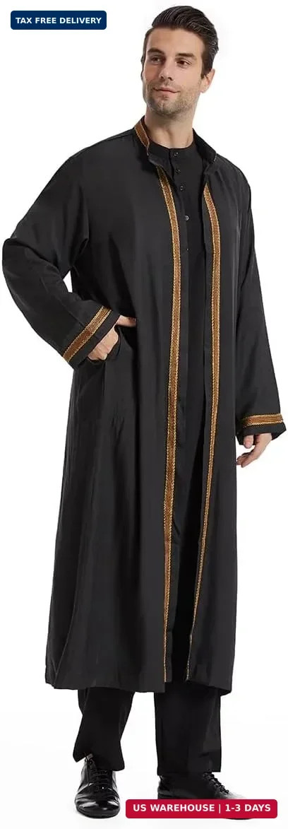 Qianliniuinc Thobe for Men Abaya Islamic Clothing – Muslim Kaftan Dubai Arabic R