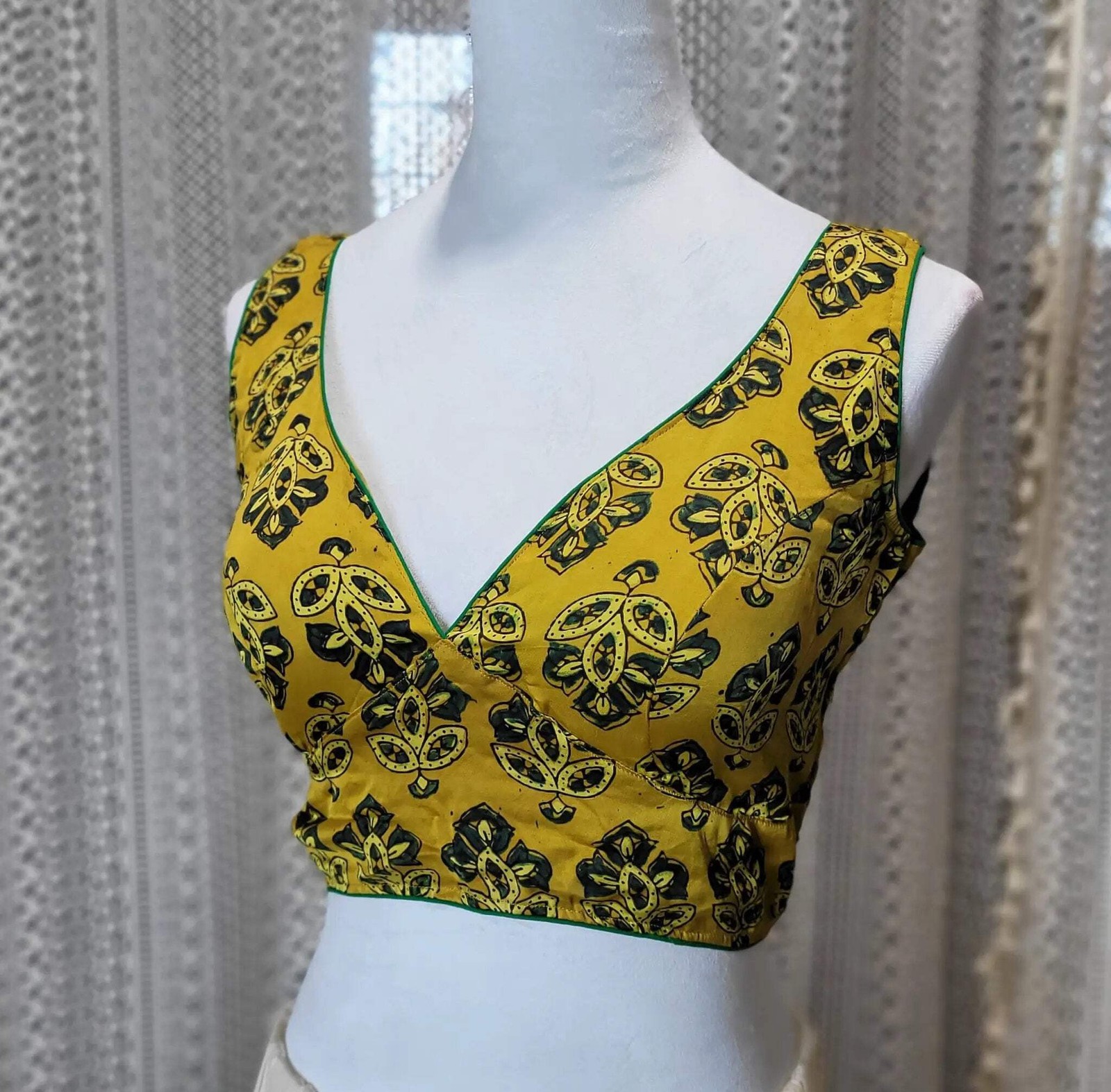 Ajrak Modal Silk Sleeves Plunge Neck Blouse | Stylish Ethnic Wear | Indian Silk