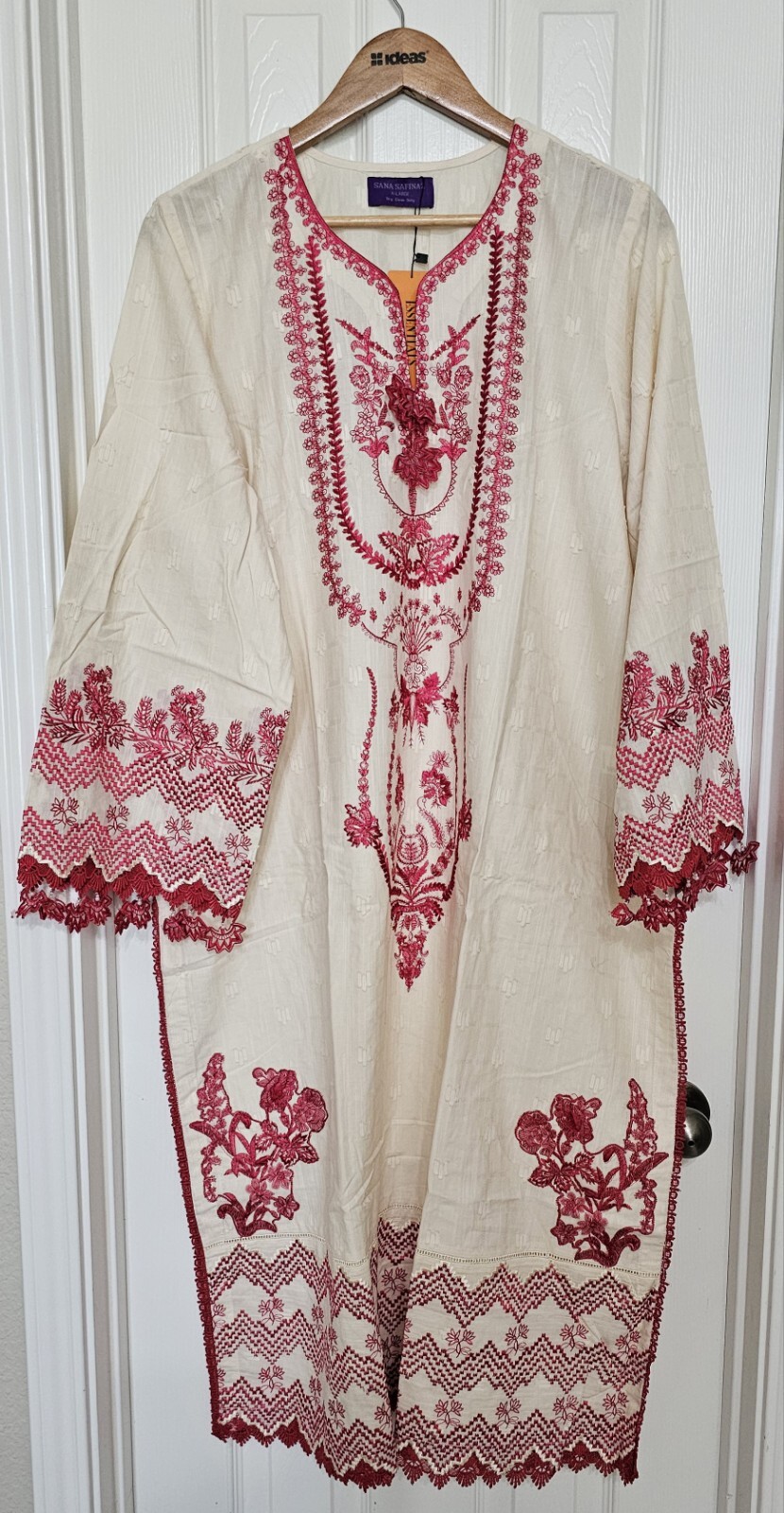 NWT SANA SAFINAZ Size XL Dobby Jacquard Embroided Kurti Pakistani Designer