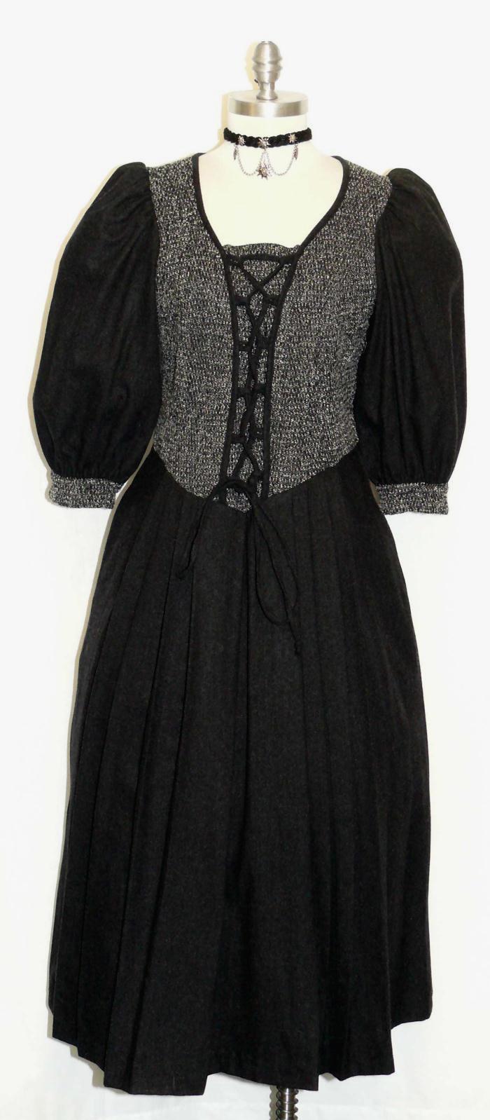 BLACK ~ WOOL Women GERMAN Long WINTER Church Career WARM Dress 10 M