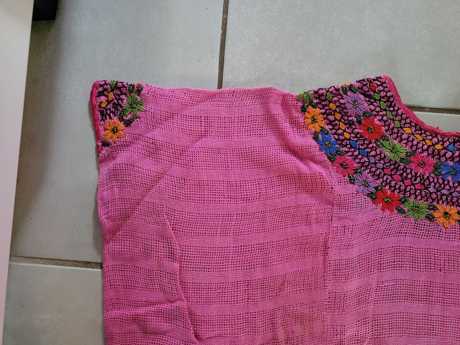 Pink Blusa Top Blouse Shirt Hand Embroidery Embroidered Yoke Mitla Oaxaca Mexico