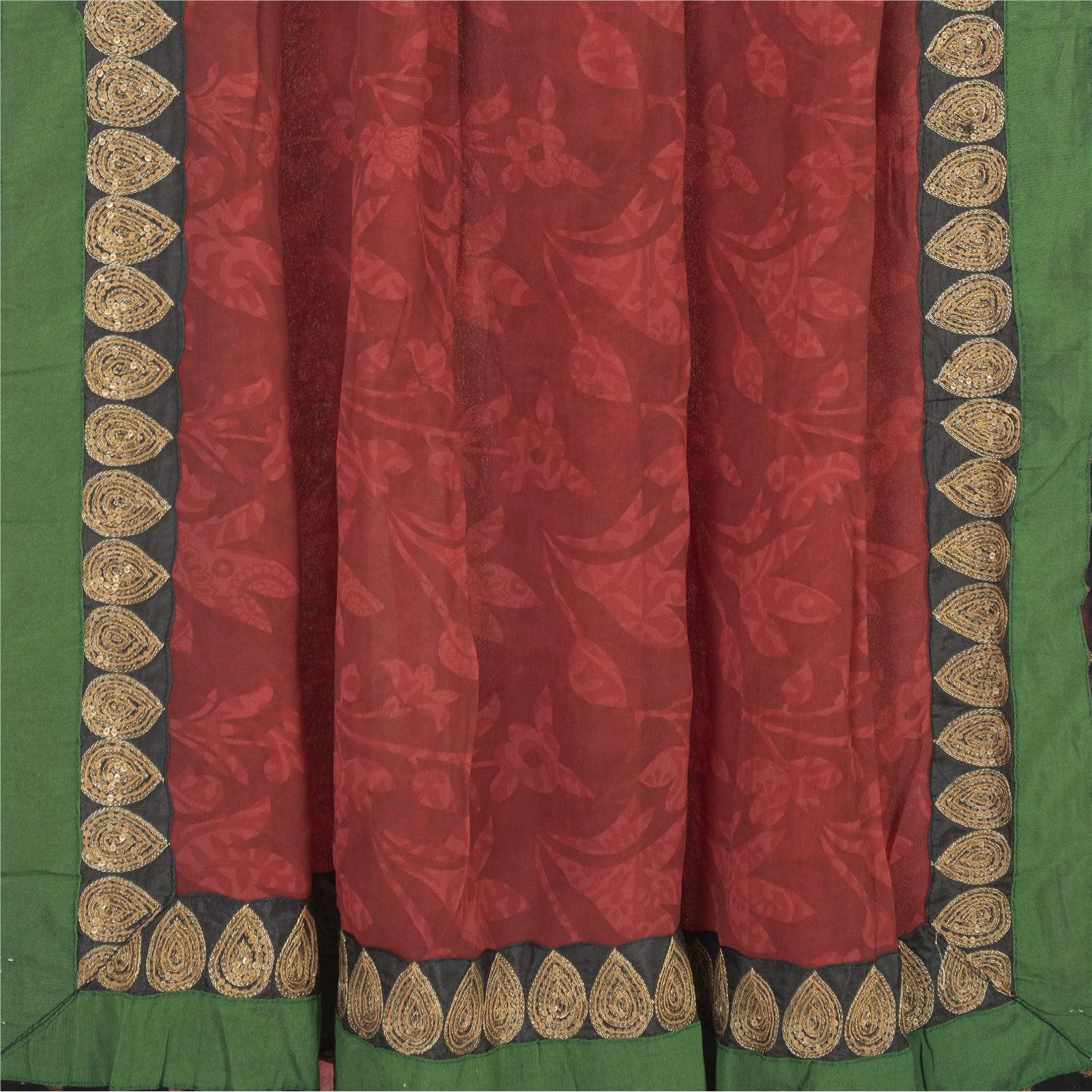 Sanskriti Vintage Red Indian Sarees Print Lace Work Pure Georgette Sari Fabric