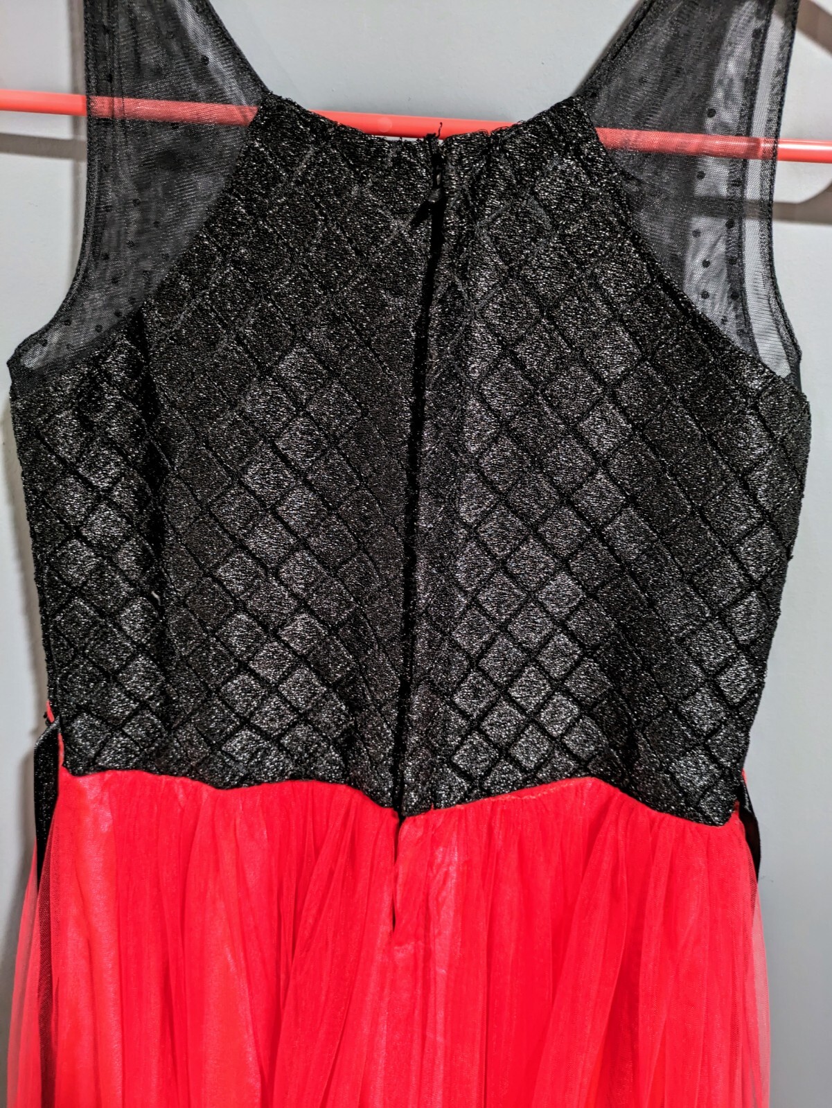 Girls Black & Neon Pink Party Dress Size 8-10 Tulle Lace Sequin Formal