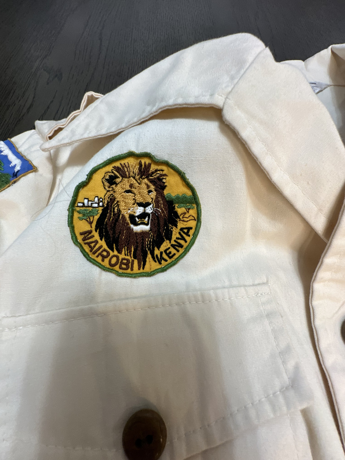 Vintage Safari Jacket 1970’s with 18 Vintage African Patches Boys or Small Woman
