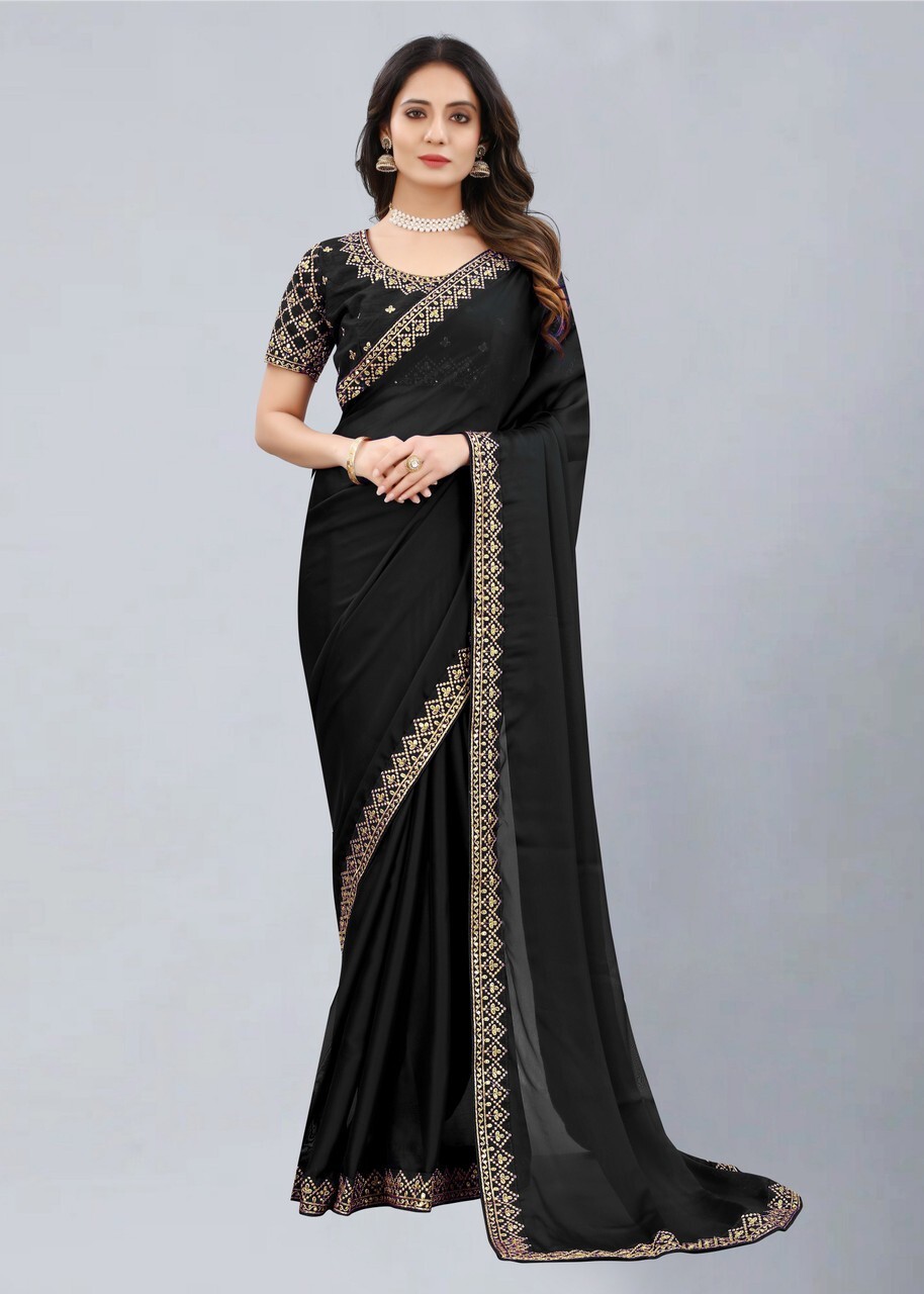 Solid/Plain Bollywood Art Silk Saree (Black)