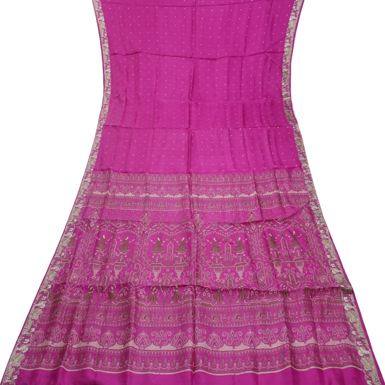 Vintage Magenta Pink Sarees 100% Pure Silk Printed Indian Sari 5YD Craft Fabric