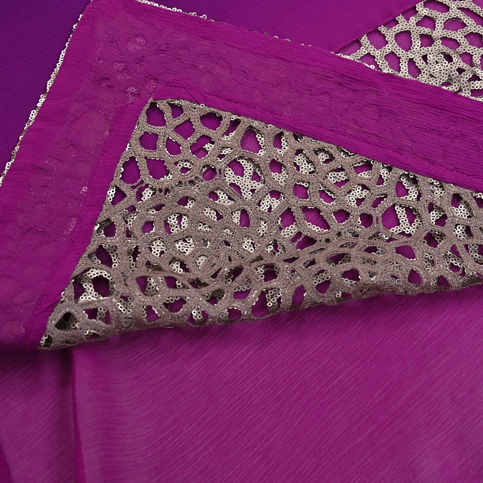 Rare Vintage Purple Pure Chiffon Silk Hand Embroidered Designer Sabyasachi Saree