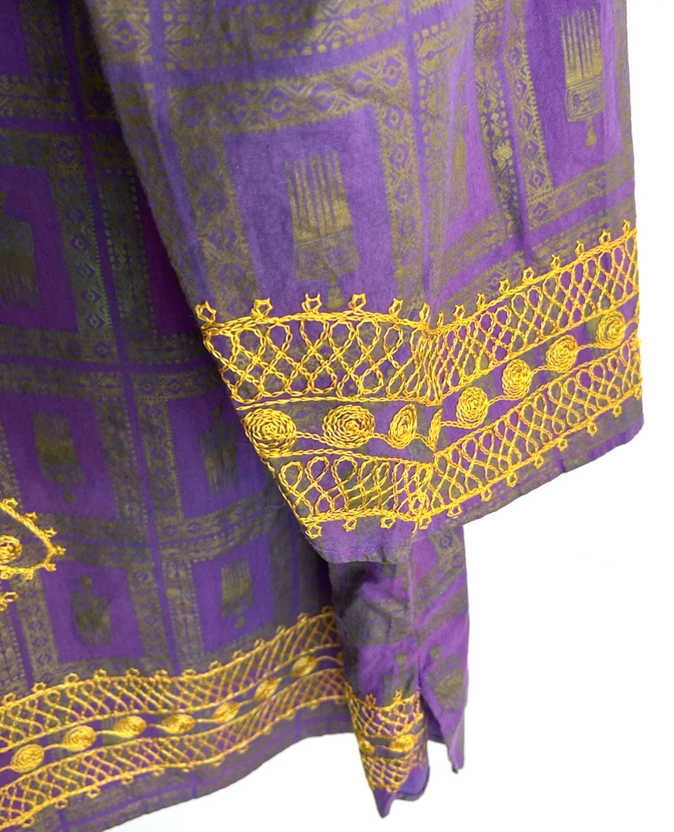 Indian Tunic Grey Purple Print Gold Trim Kurta Kurti Tunic Top READ