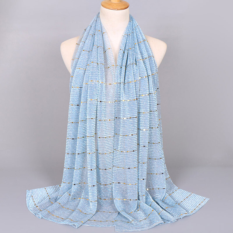 Fashion Shining Gold Scarf Hijab Scarves Shawl Glitter Muslim Head Wraps Muffler