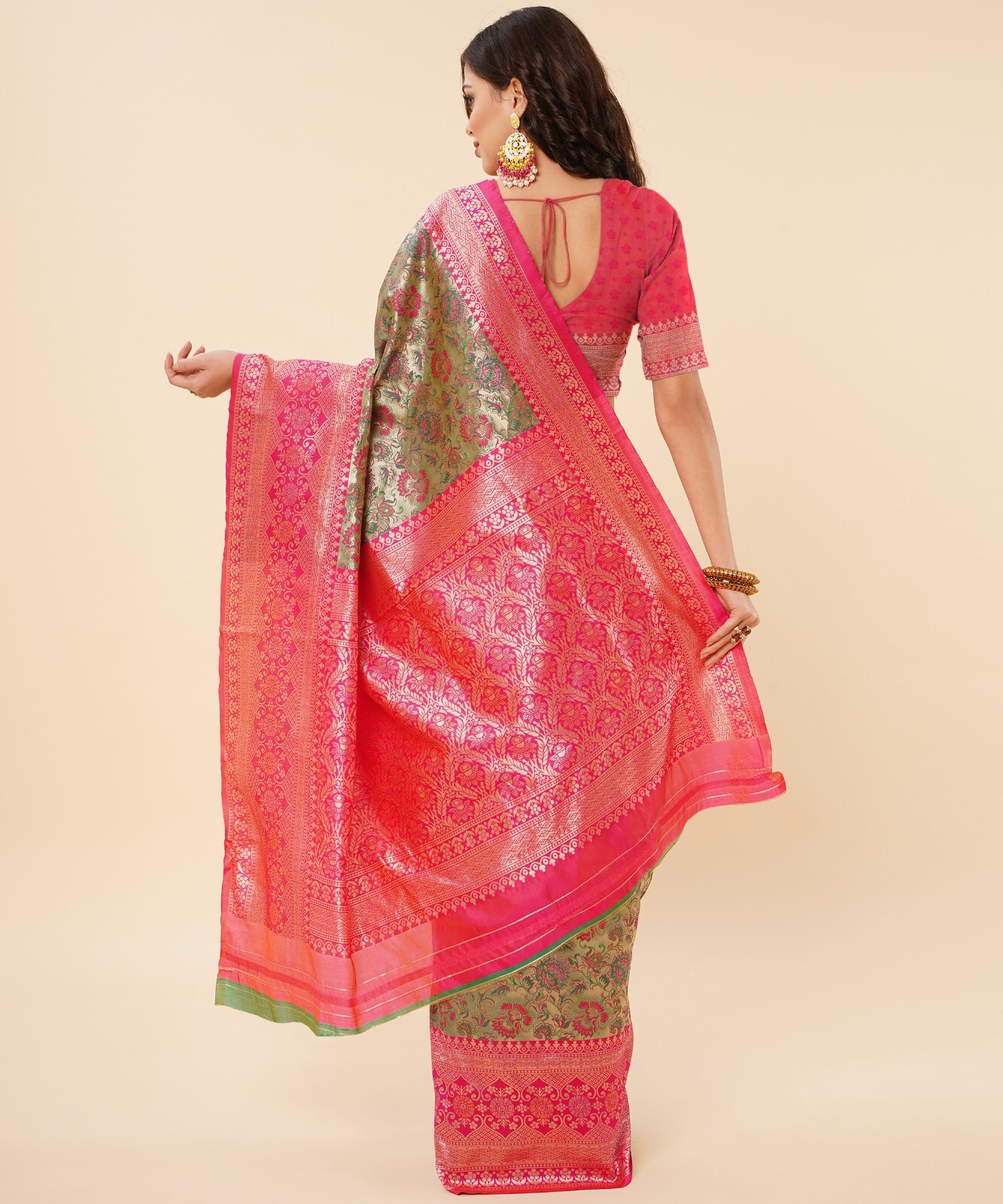Areca Designer Tissue Brocade Silk saree blouses women Saree Cut – 5.5 Meter