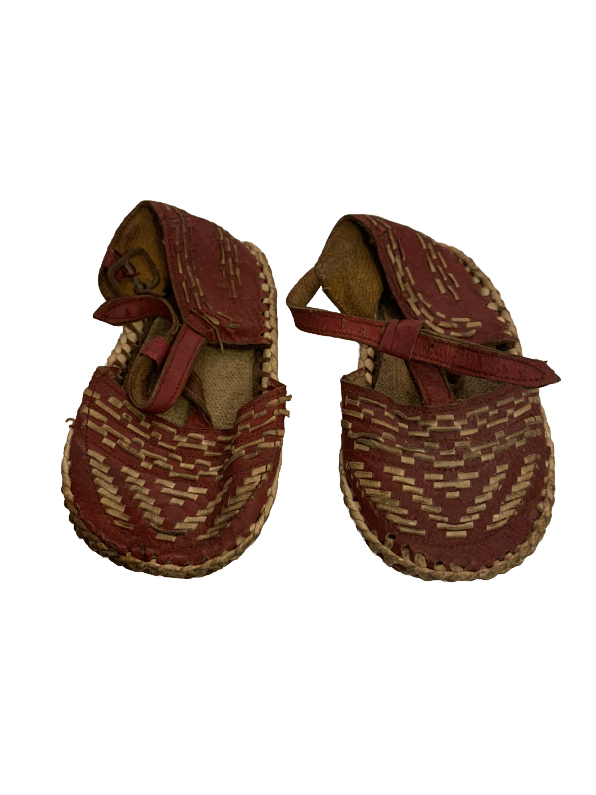 Antique Native Artisan Baby Sandals Red Leather Handmade Mexico Size 3