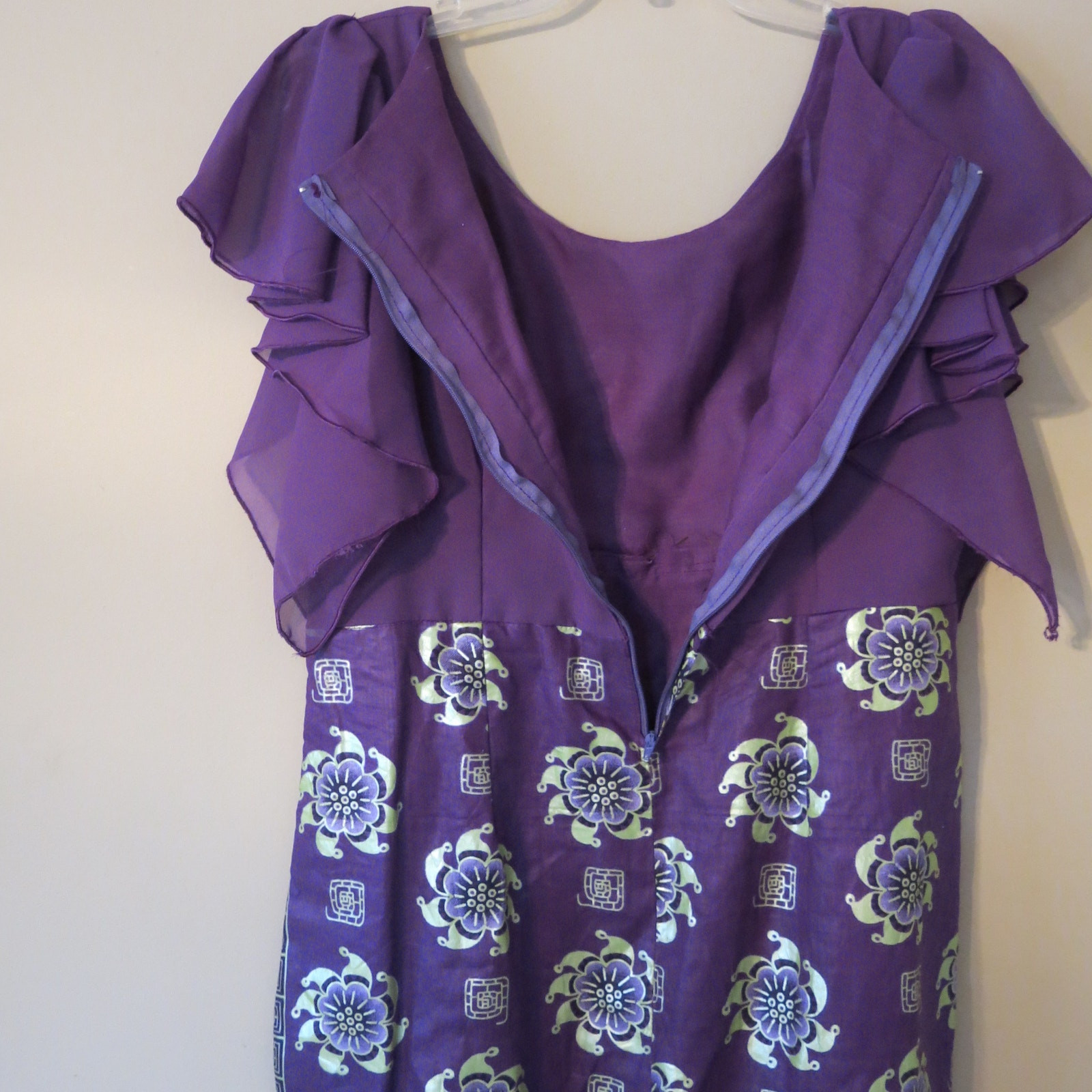 AFRICAN Handmade Ankara Dress Mid Length Short Sleeve Purple/Green with Gems