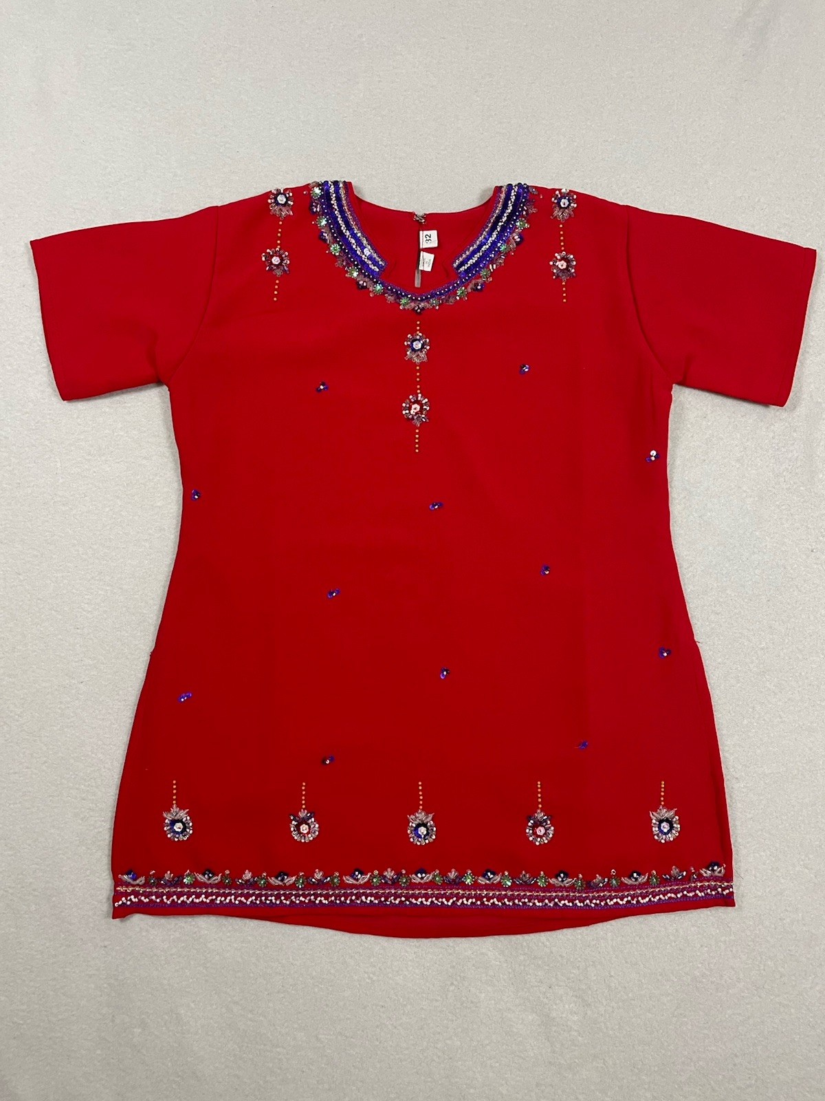 Red Indian Saree Blouse Choli Top Size 32 Beaded Sequin Made in India