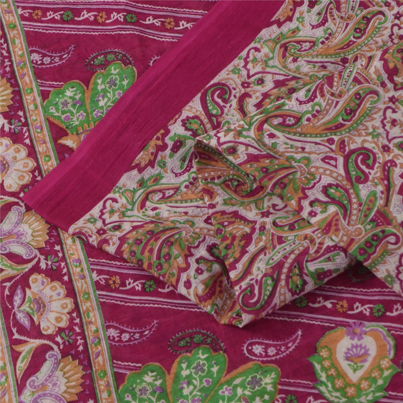 Sanskriti Vintage Pink Indian Blend Silk Sarees Printed Sari 6Yd Craft Fabric