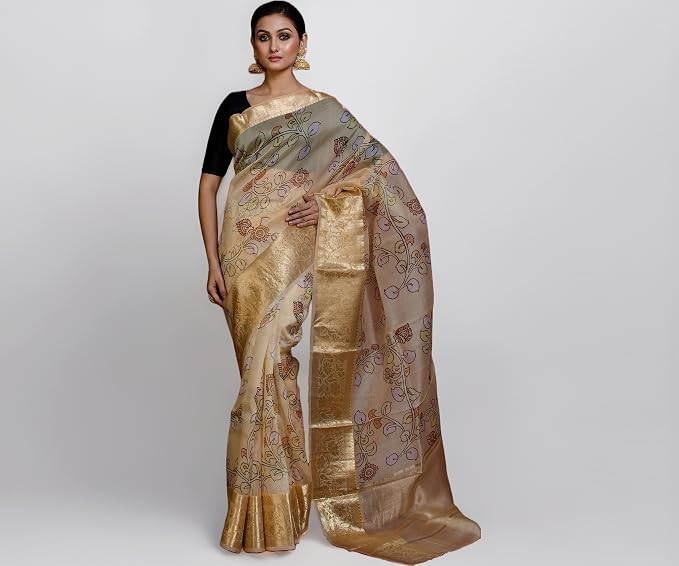 Women’s Traditional Digital Print Handwoven Kora Silk Banarasi Saree with Blouse