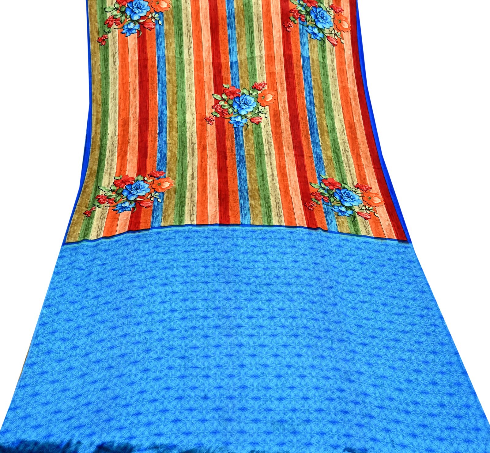 Vintage Saree Multi Satin Printed Sari 5yd Sewing Soft Craft Fabric Dress Making