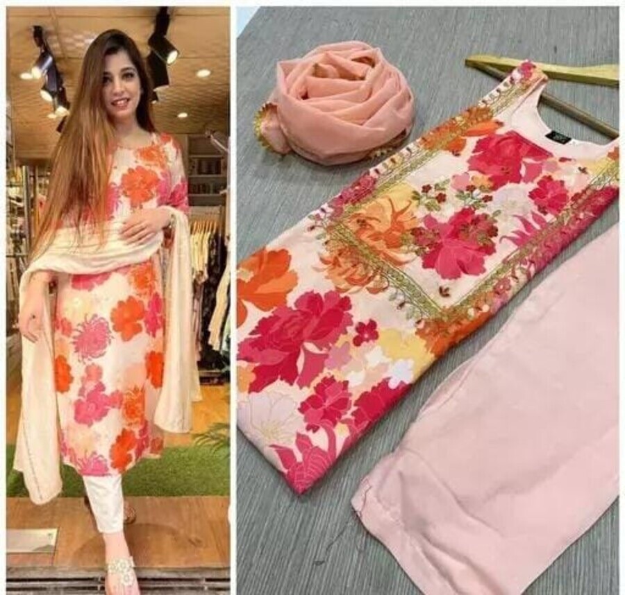 INDIAN FORMAL WEAR RAYON DIGITAL PRINT WORK TOP BOTTOM WITH DUPATTA