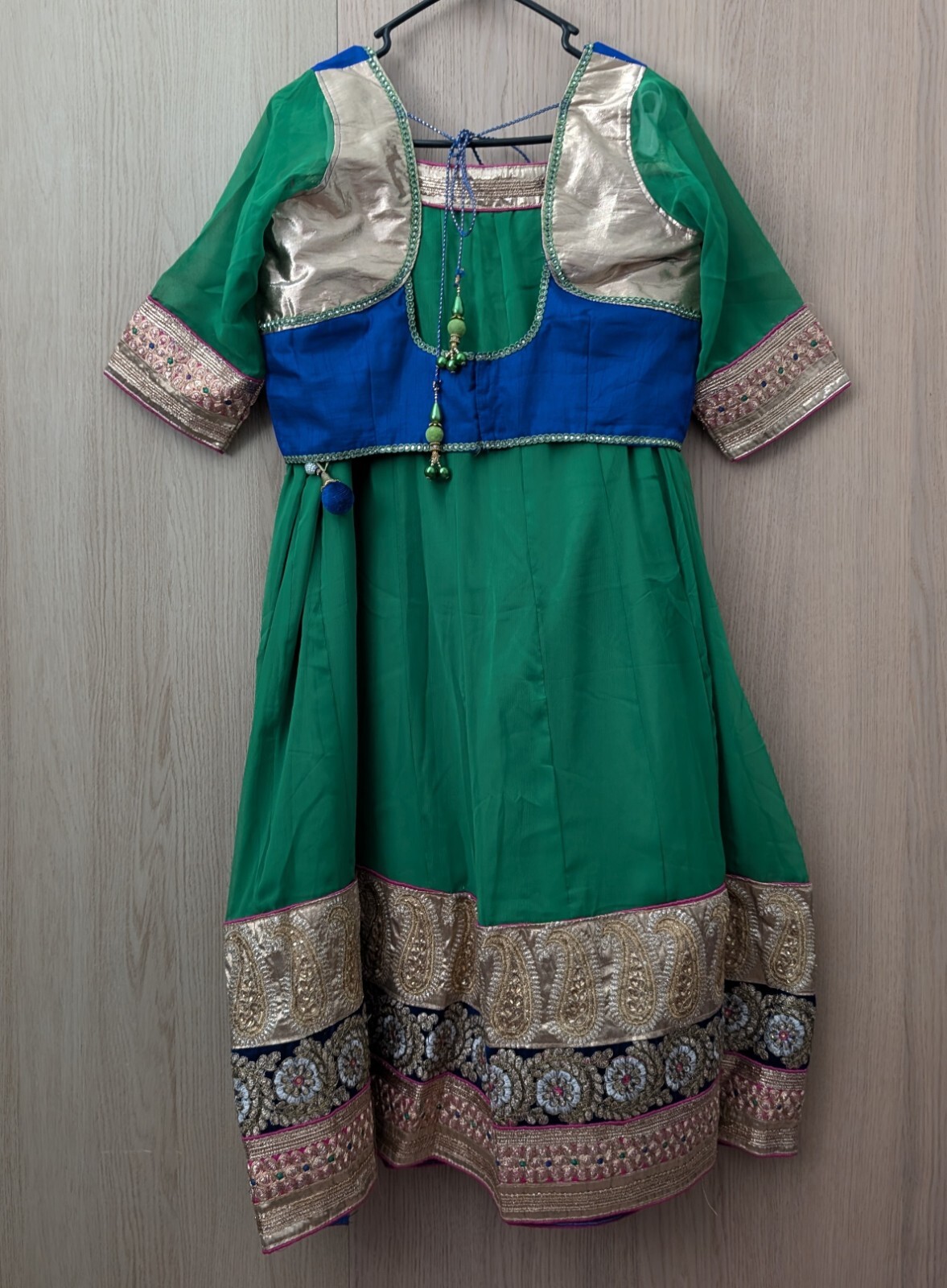 NEW Garba Lehenga Choli XL Sz 40 Parrot Green Blue Gold Wedding Indian Party