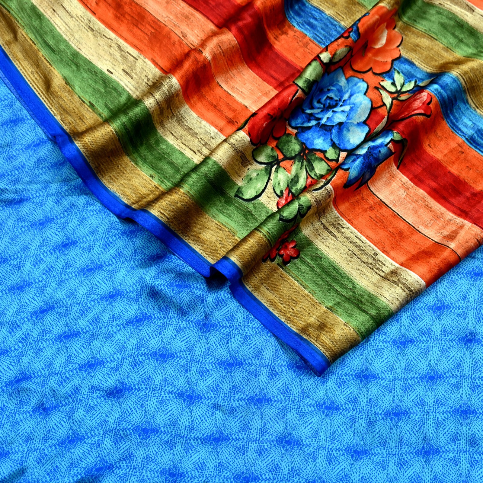 Vintage Saree Multi Satin Printed Sari 5yd Sewing Soft Craft Fabric Dress Making