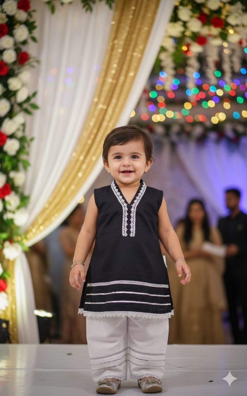 Girls Sleeveless Kurti Shalwar 2piece Kids Pakistani Indian Black Suit Size-24