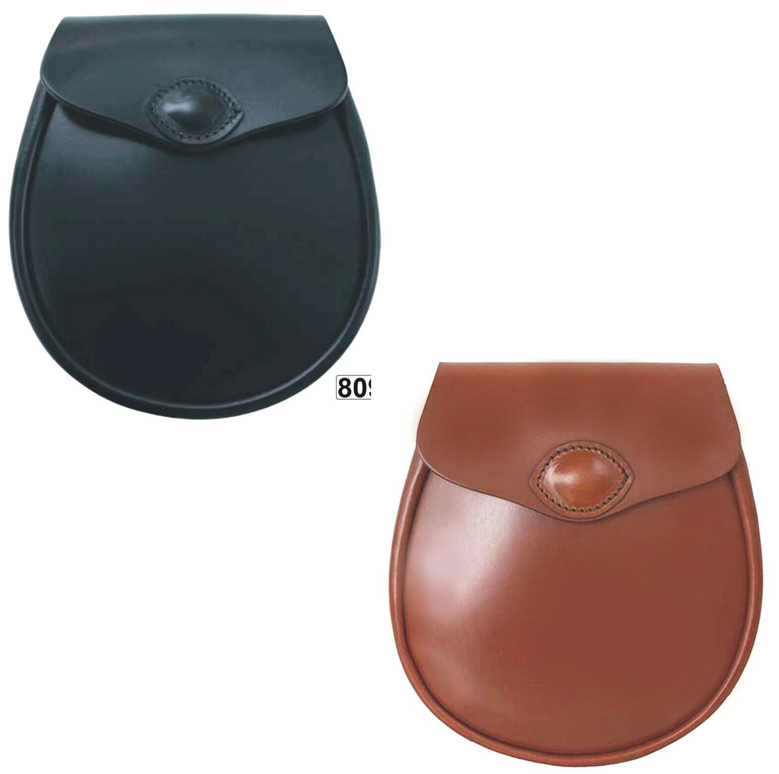 BRIDAL LEATHER SPORRAN: Plain Real Leather Day Sporran-Eye Style-Belt Straps