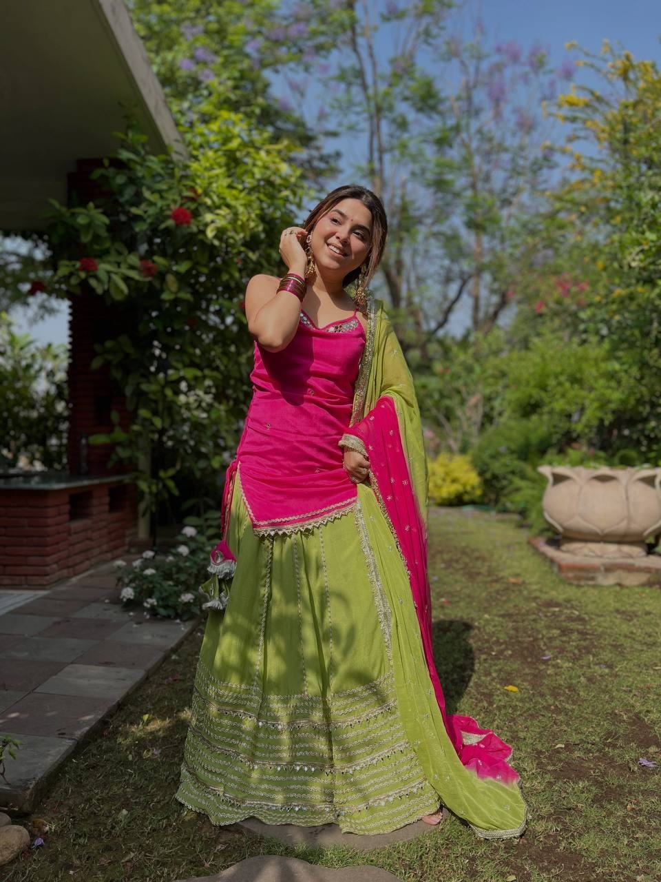 Stylish Look Silk Pink Top Lehenga With Dupatta For Indian Festive Wear