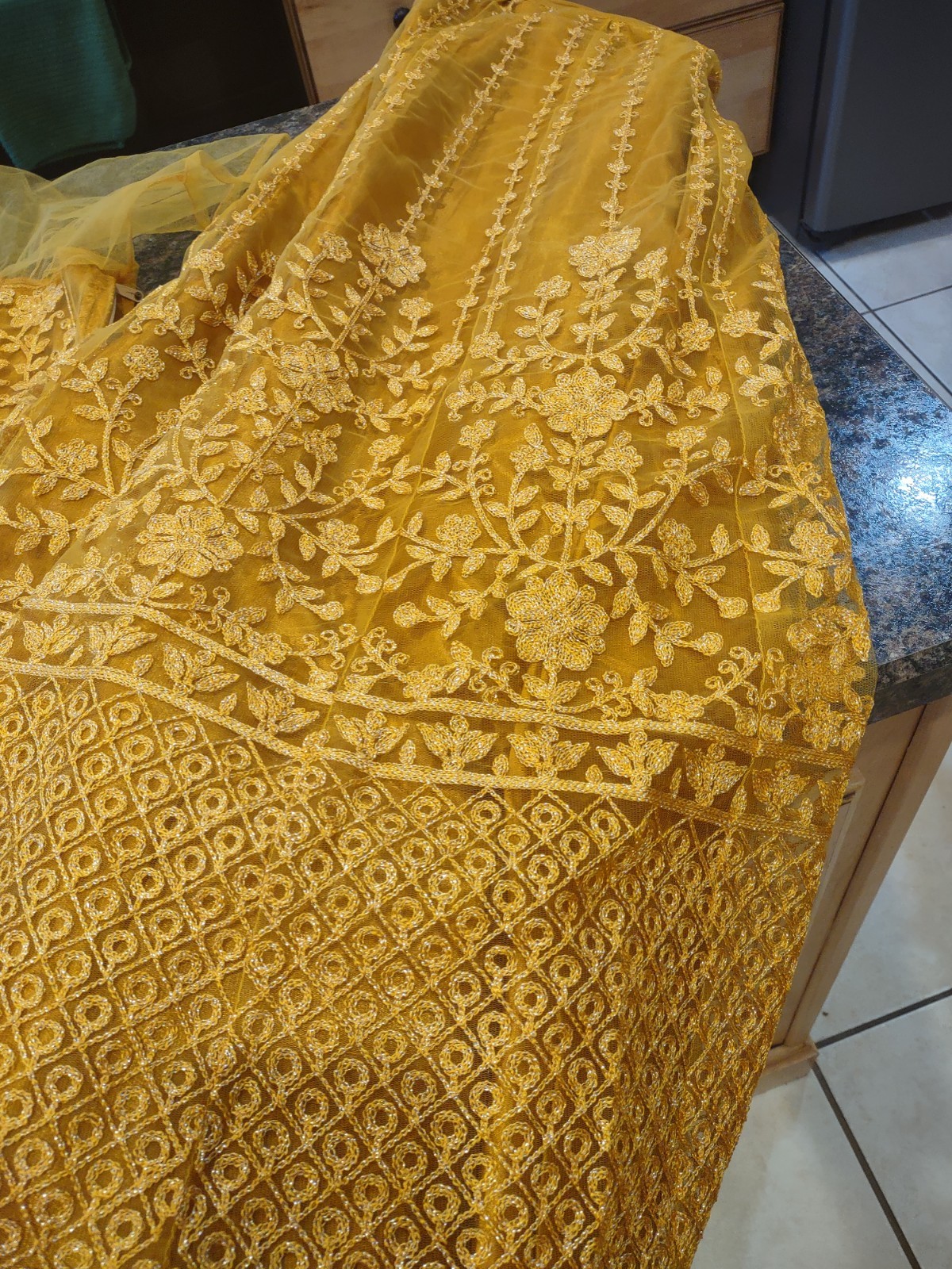 Indya Luxe Women’s Salwar Kameez Suit Gold Net Embroidered 3pc, Size 4XL