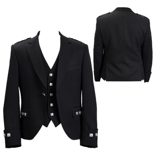 Argyle kilt Jacket & Waistcoat/Vest Scottish Argyle Jacket Black Blazer Wool