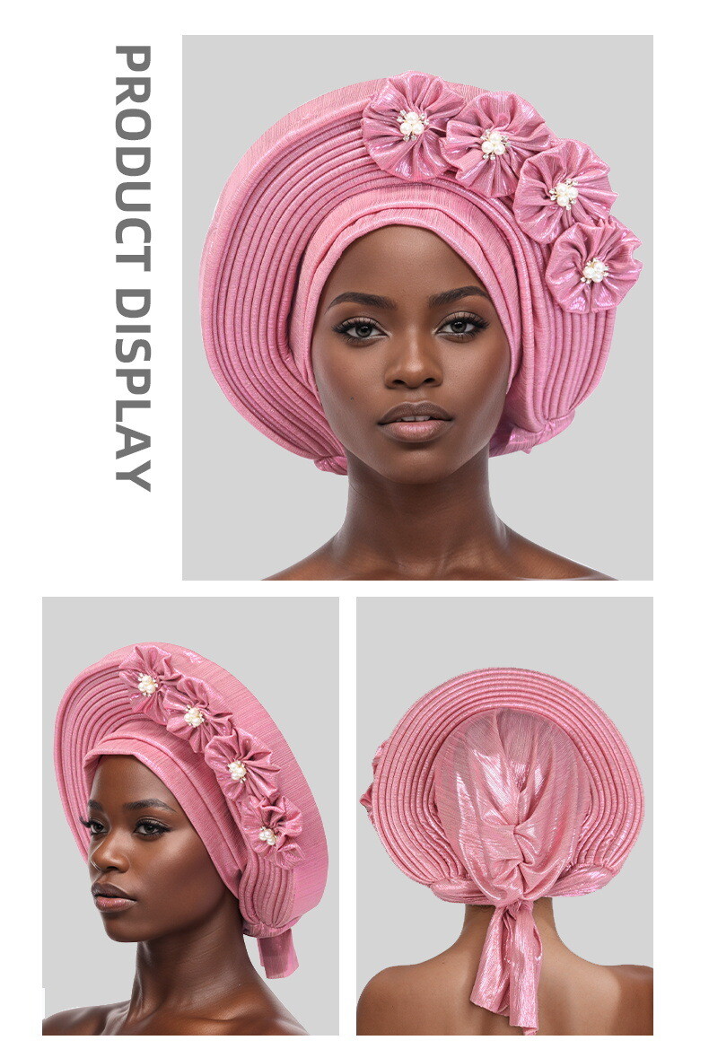Auto Gele Headtie Head Wrap Caps Women Hats Multilayer Pleated African Headwear