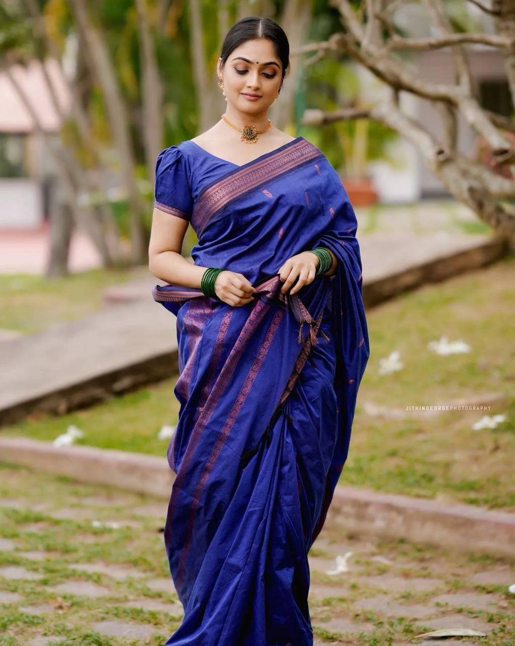 Indian Wedding Saree Blue Lichi Silk Rich Pallu Bollywood Saree with Blouse
