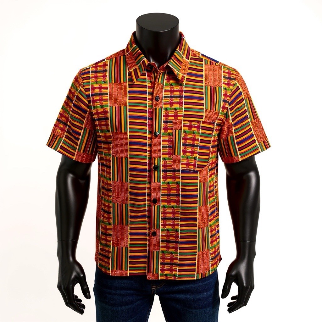 Karan African Men Kente Print Dashiki Shirt 1 Front Pocket 2XL New