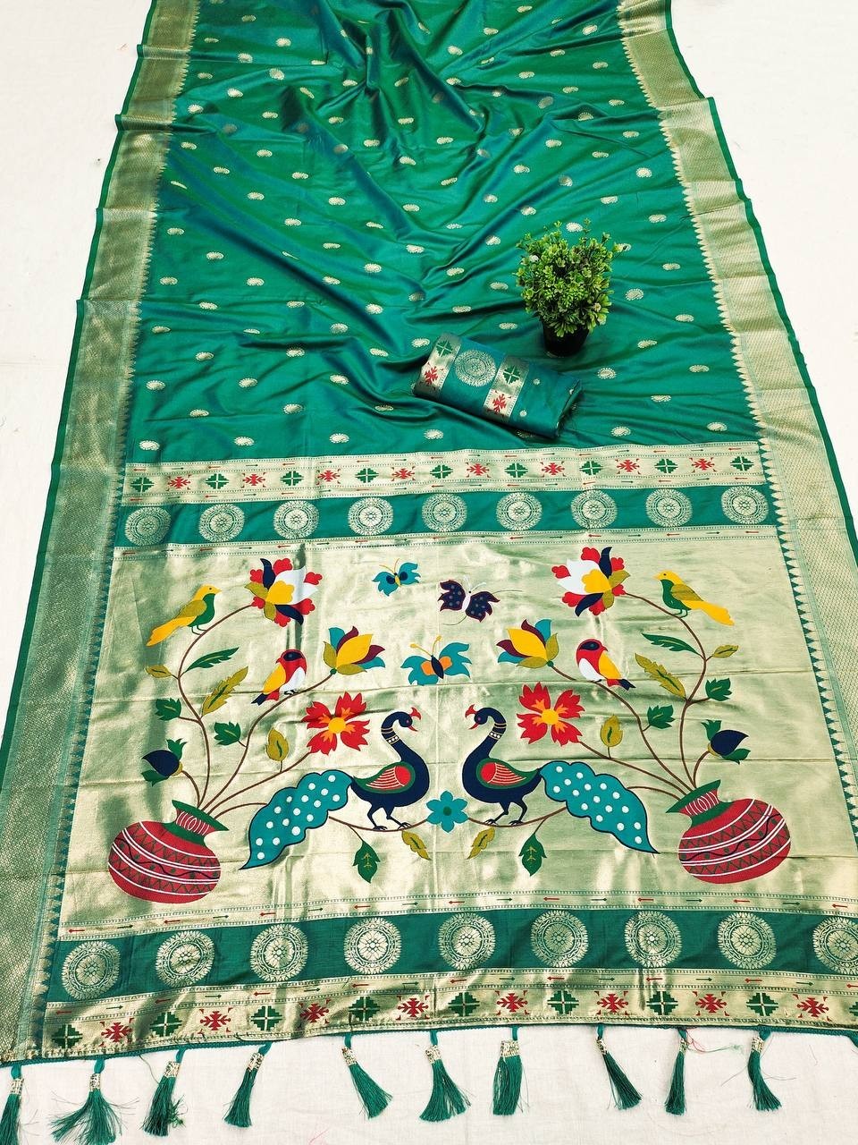 Pure Banarasi Silk Saree Multi Color Zari Weaving Indian Wedding Party Ethnic We