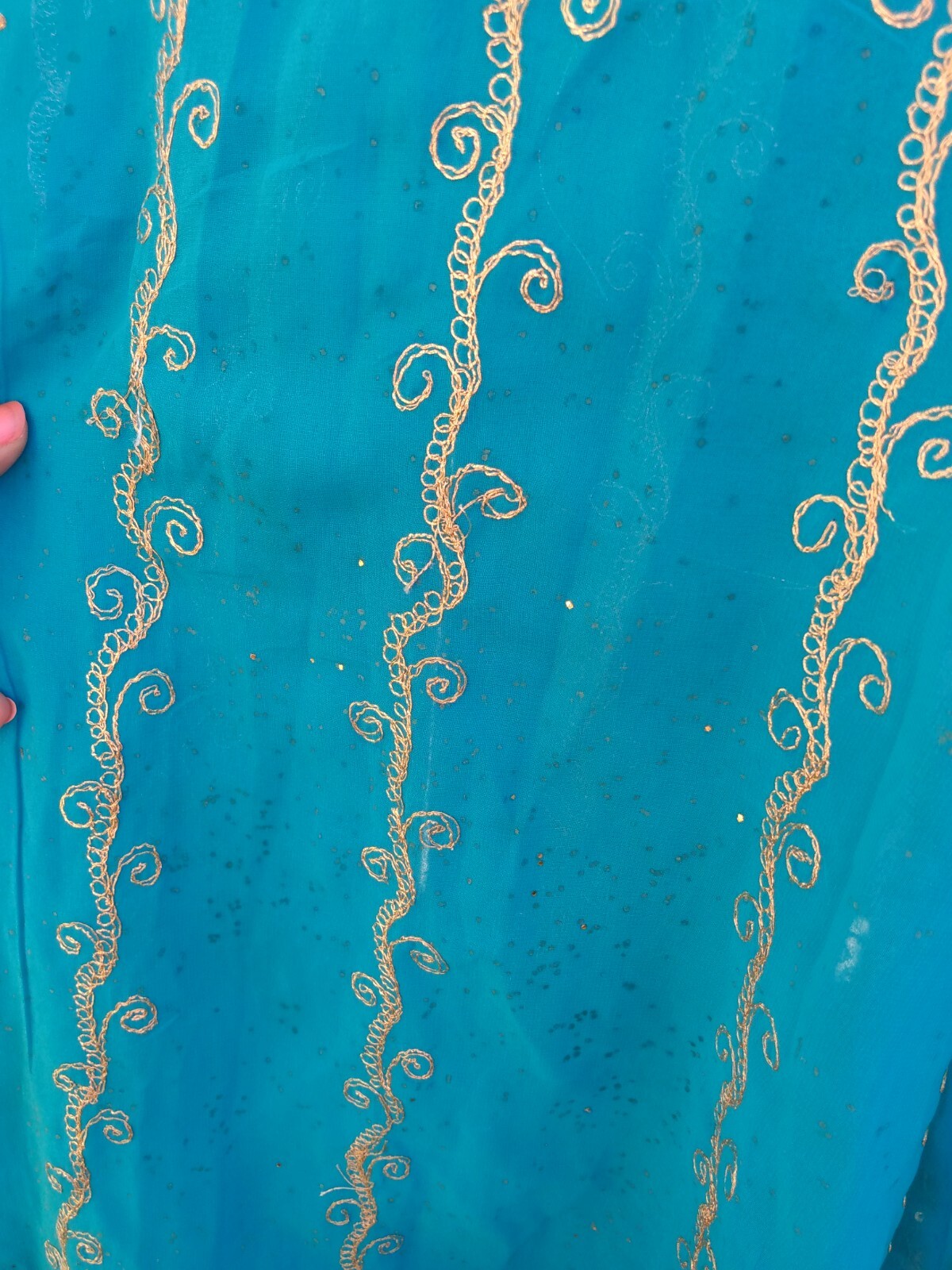 Harem Pants and Scarf Set Skinny Legs Blue Gold Embroidery