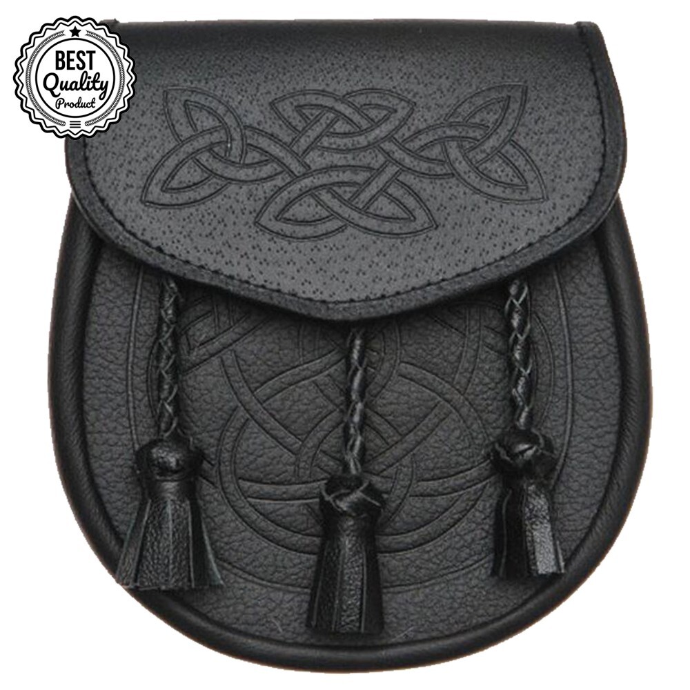 Celtic Embossed Leather Kilt Sporran Scottish Highland Traditional Dress Sporran