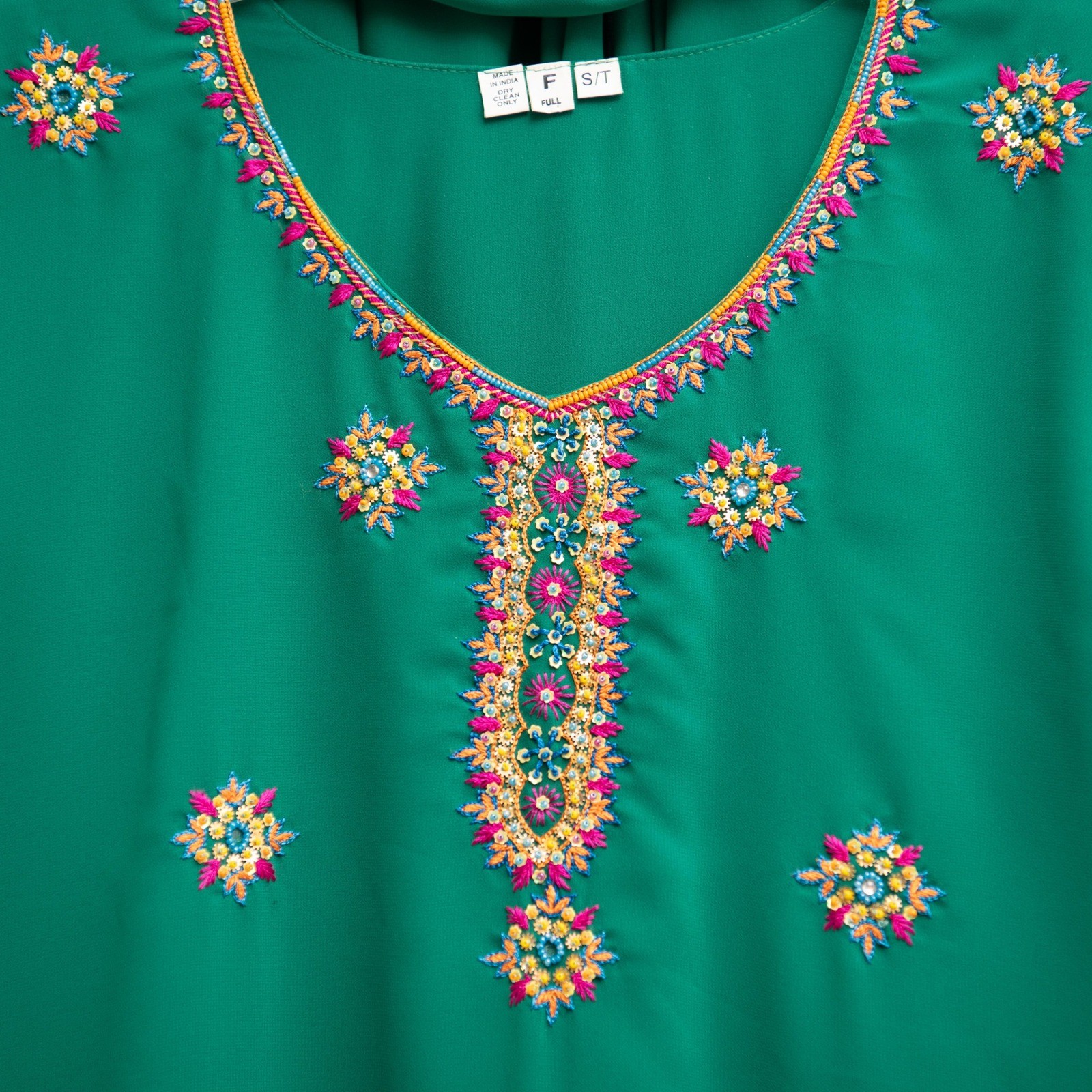 Embroidered Indian Kurta Sequin Top Dupatta Scarf Ballywood Ethnic Boho Beaded