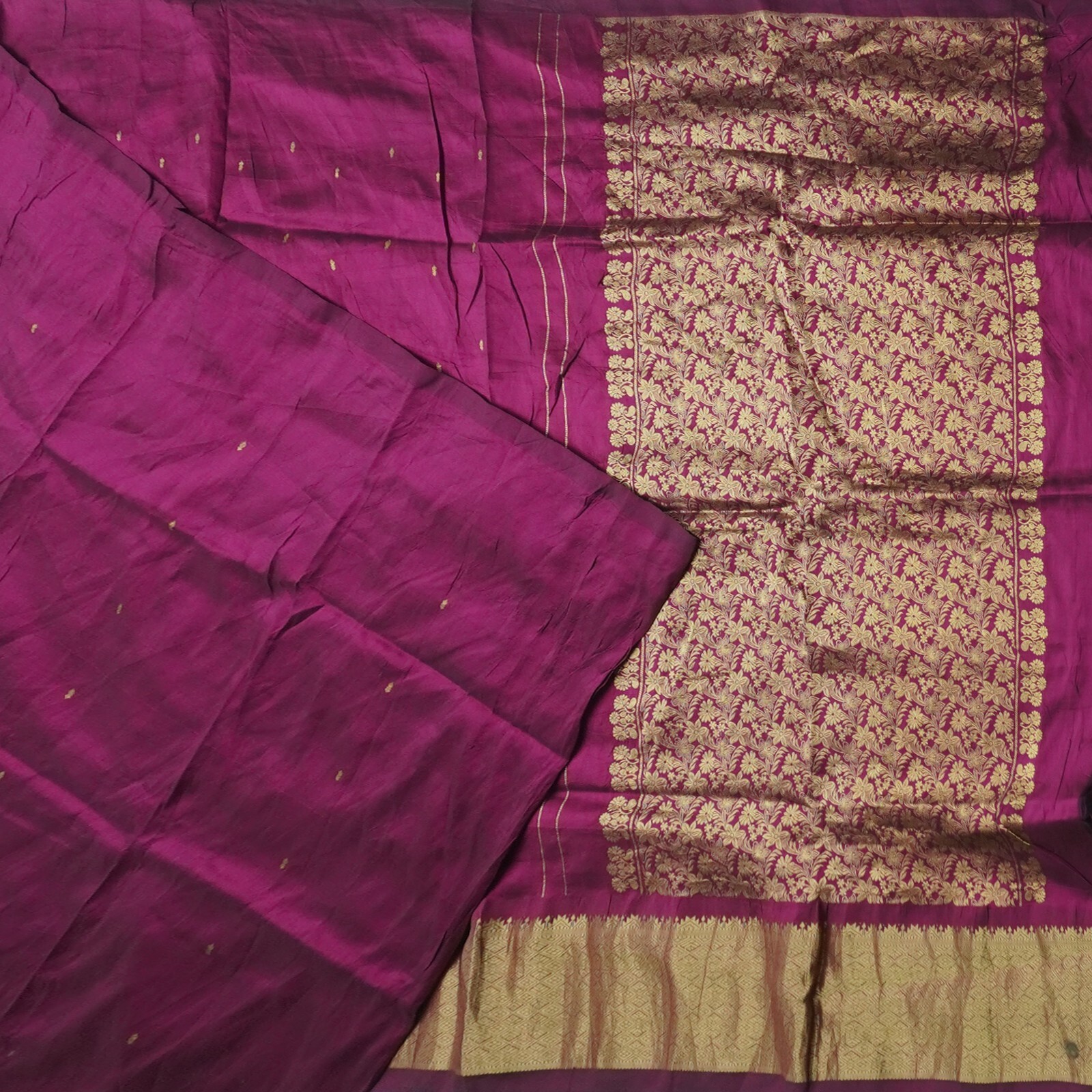 Vintage Purple Sarees 100% Pure Silk Zari Handwoven Big Border Sari 5YD Fabric