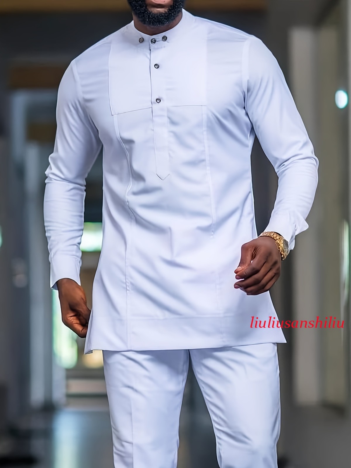 Men’s Traditional 2 Piece Set African Shirt and Pants Set Suit Middle East Suit