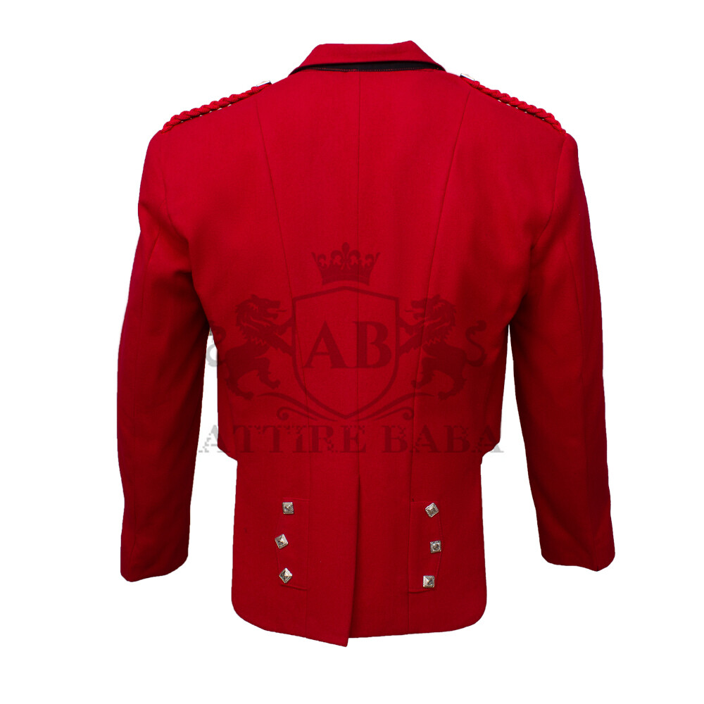 100% Blazer Wool Red Prince Charlie Jacket With Vest Scottish Weding Kilt Jacket