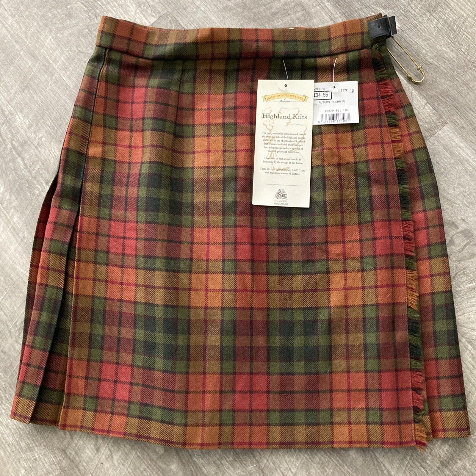 James Pringle Weavers Scotland Kilt 10 Kids Autumn Plaid Wool Highland NWT