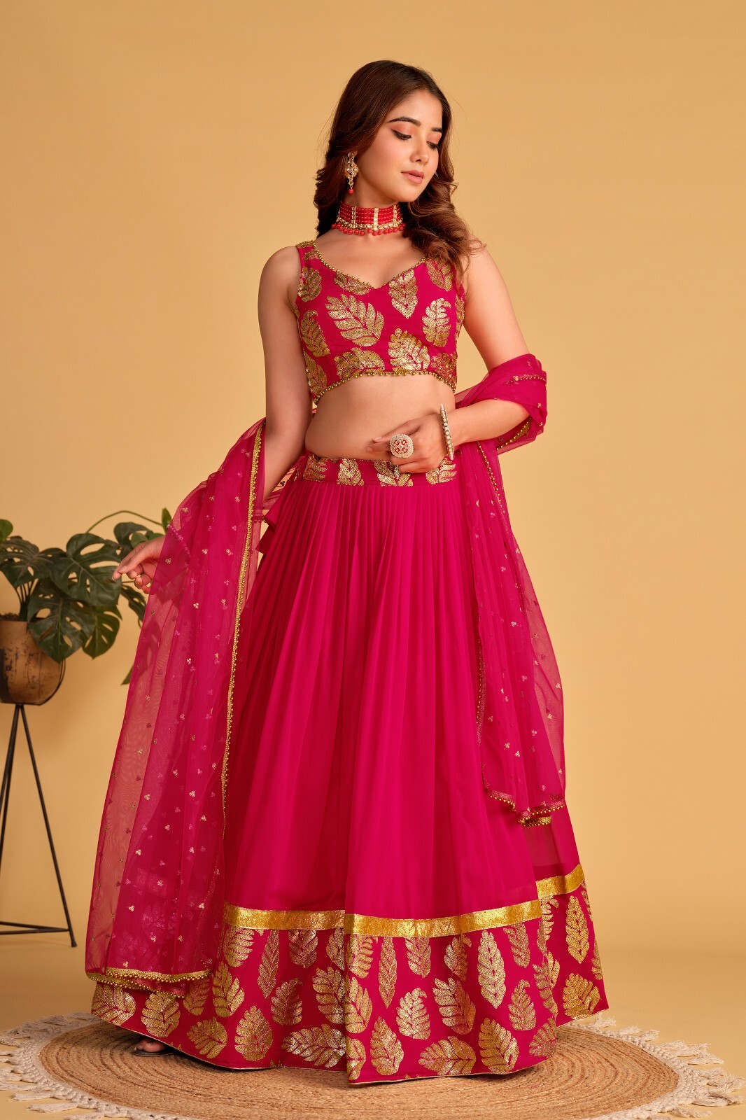 Engagement Wear Georgette Pink Lehenga Choli With Net Dupatta For Women & Girls