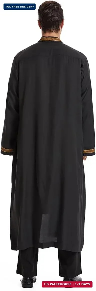 Qianliniuinc Thobe for Men Abaya Islamic Clothing – Muslim Kaftan Dubai Arabic R