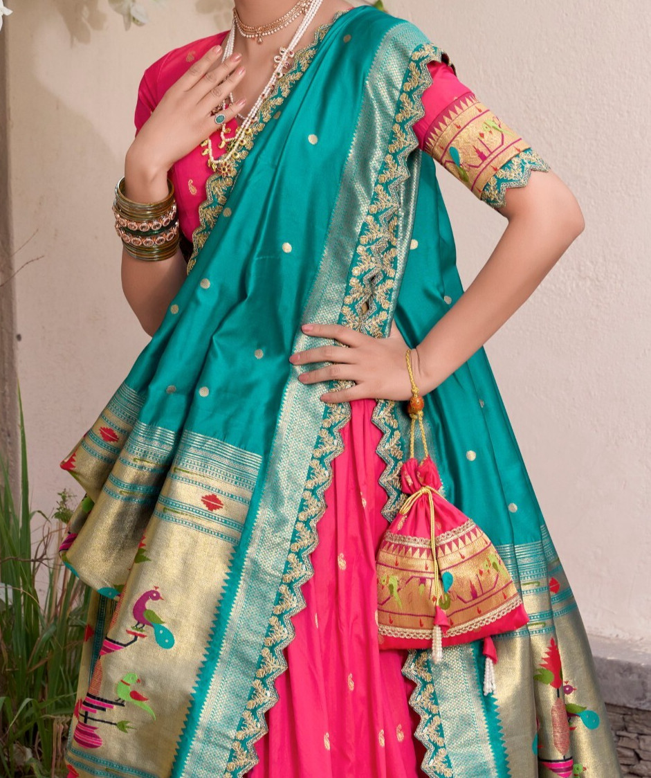 New Designer Pink Jacquard Silk Lehenga Choli With Dupatta For Women