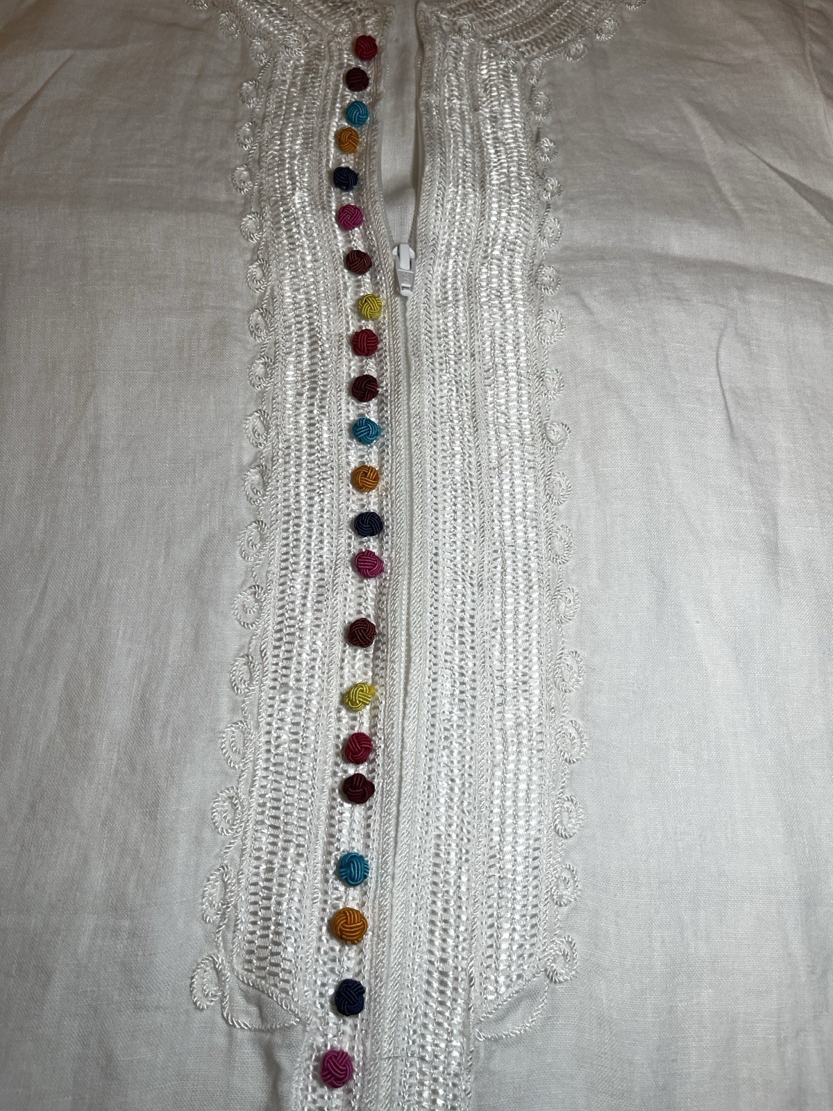 Soft Surroundings Women’s White Linen Embroidered Kurta Medium Made in India